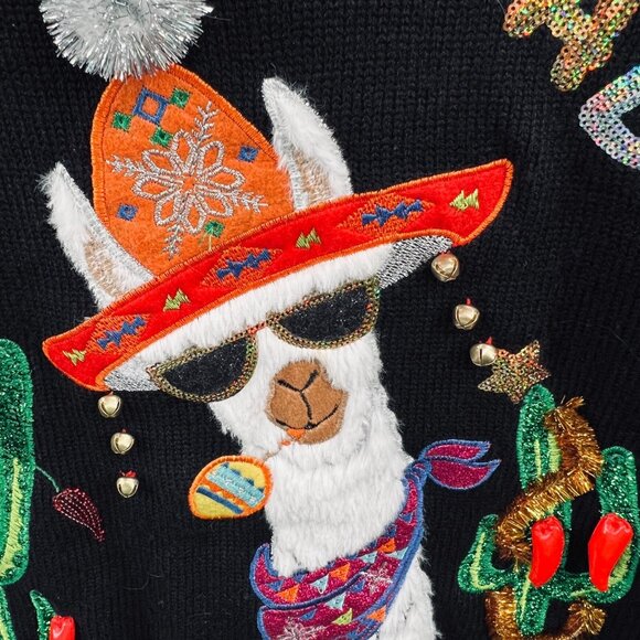 Womens L Feliz Navidad Llama Ugly Christmas Sweater Southwestern Cactus Novelty - Picture 4 of 10